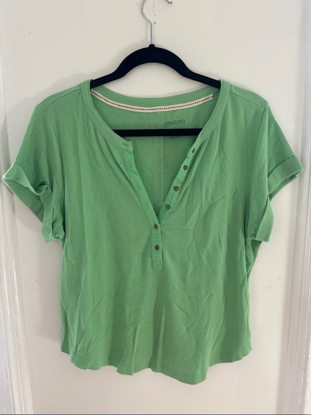 Anthropologie Pilcro Light Green Short Sleeve Henley Tee - size L